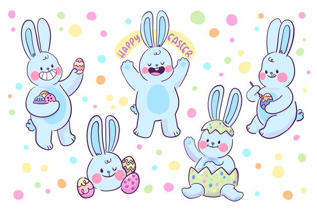 Hand drawn easter bunnies collection