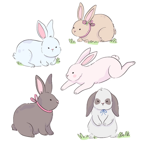 Hand drawn easter bunnies collection