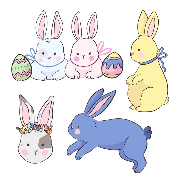 Hand drawn easter bunnies collection