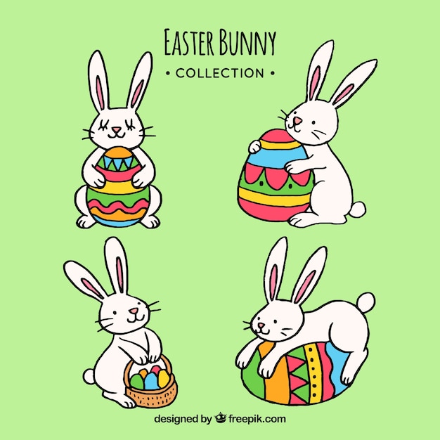 Free vector hand drawn easter bunny collection