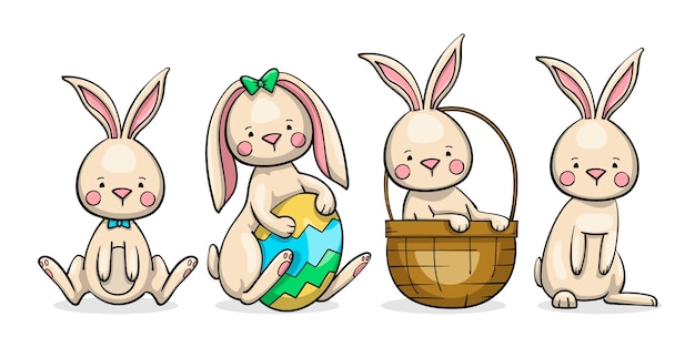 Free Vector hand drawn easter bunny collection