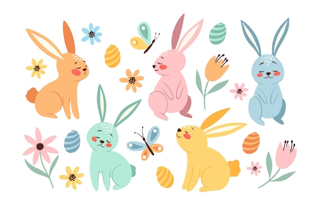 Hand drawn easter bunny collection