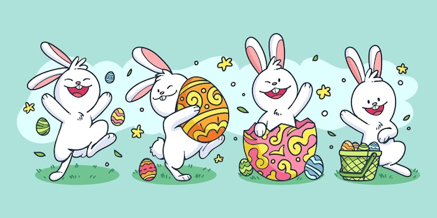 Free Vector hand drawn easter bunny collection