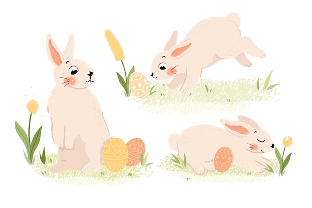 Free Vector hand drawn easter bunny collection