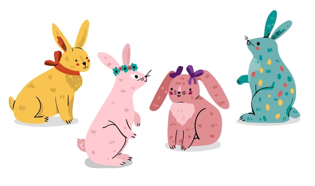 Free Vector hand drawn easter bunny collection