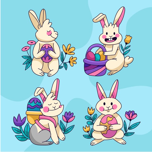 Hand drawn easter bunny collection