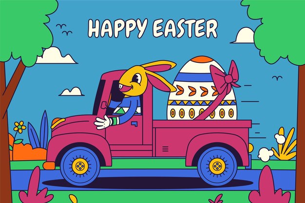 Hand drawn easter car illustration