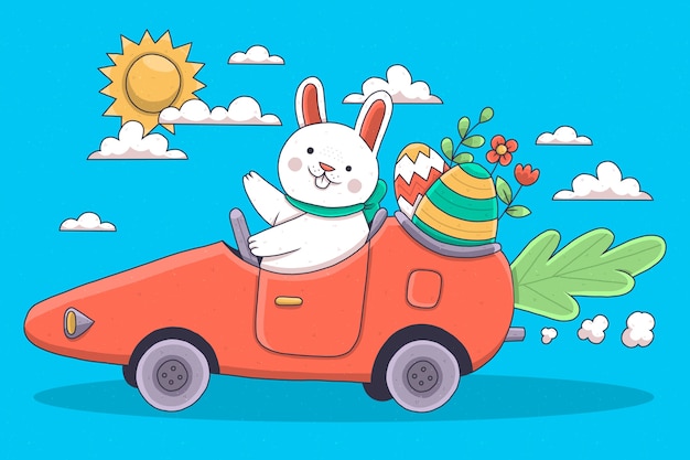 Free vector hand drawn easter car illustration