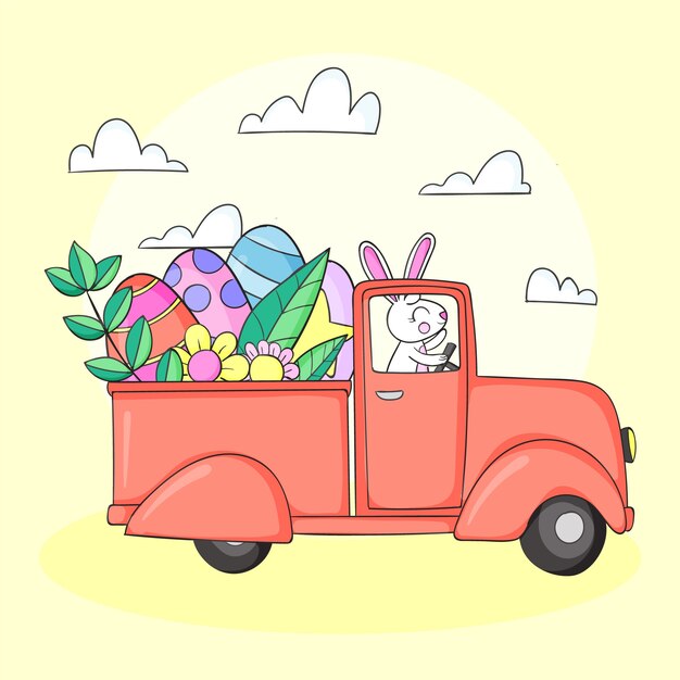 Hand drawn easter car illustration