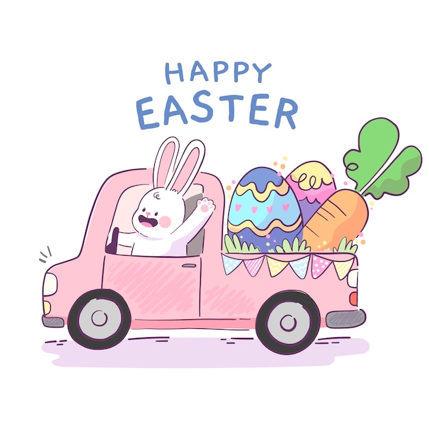 Hand drawn easter car illustration