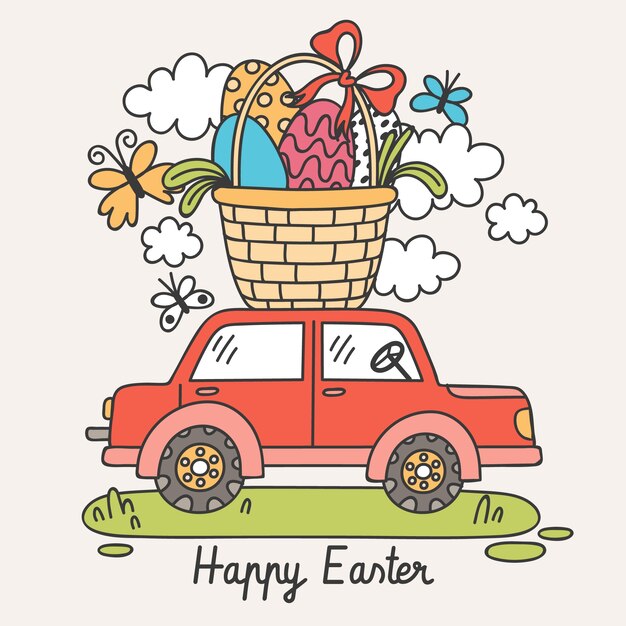 Hand drawn easter car illustration