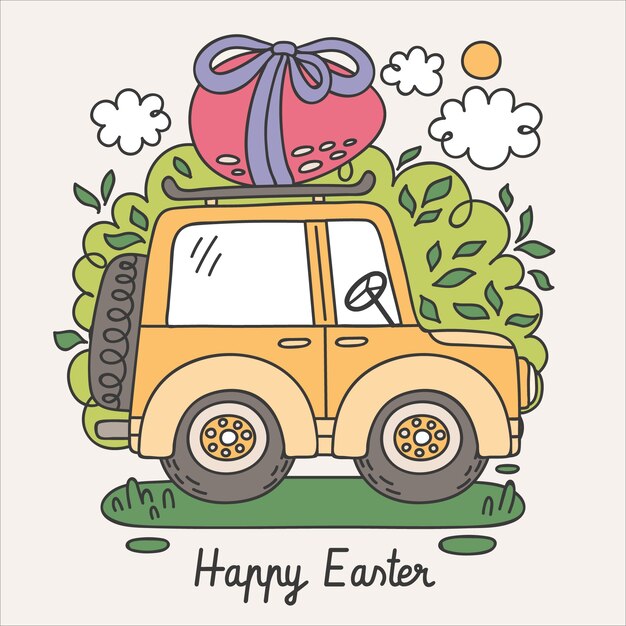 Hand drawn easter car illustration