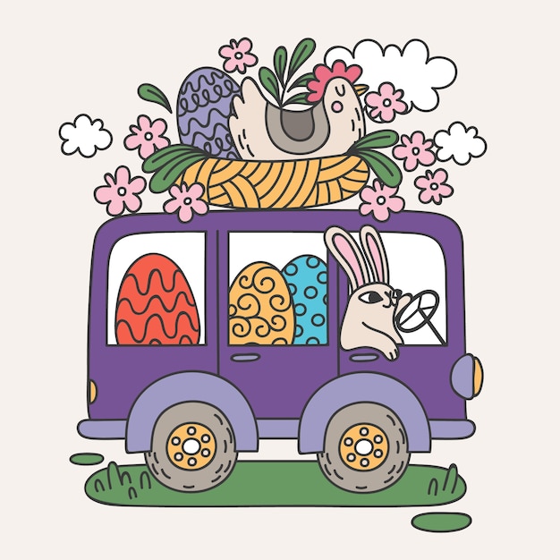 Free Vector hand drawn easter car illustration