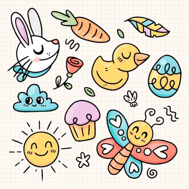 Hand drawn easter cliparts collection