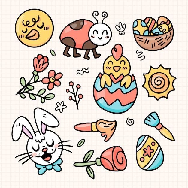 Hand drawn easter cliparts collection