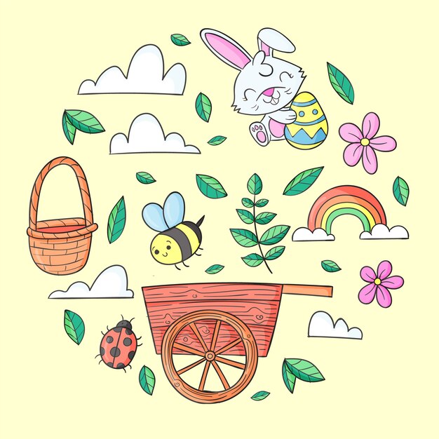 Hand drawn easter cliparts collection