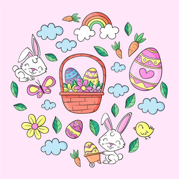 Hand drawn easter cliparts collection