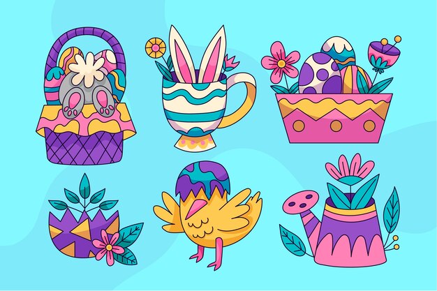 Hand drawn easter cliparts collection