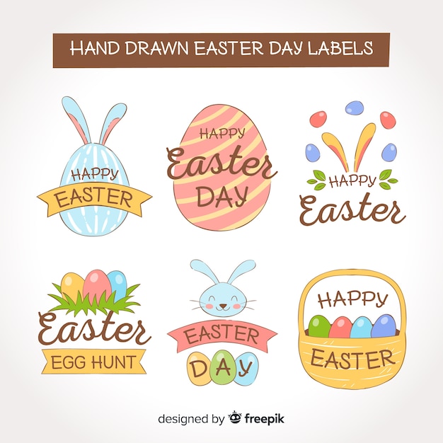 Hand drawn easter day badge collection