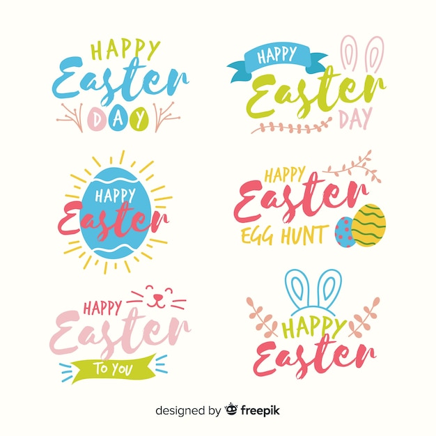 Hand drawn easter day badge collection