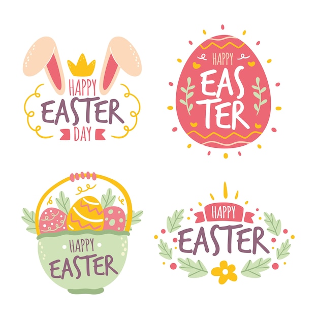 Hand drawn easter day badge collection