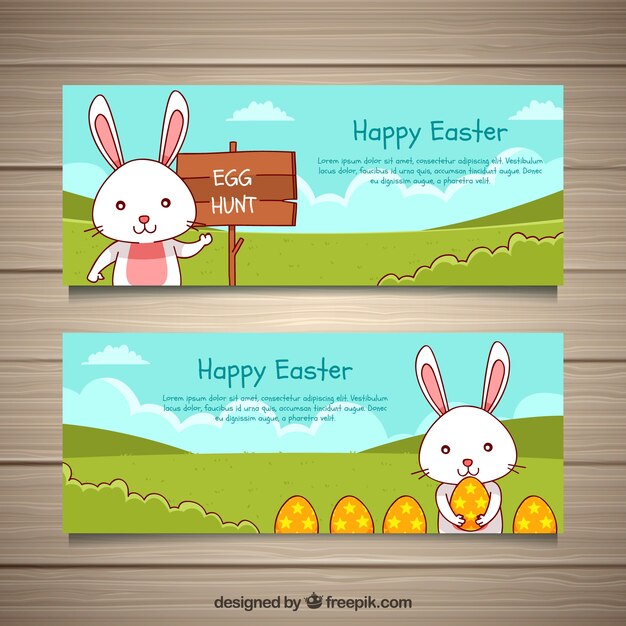 Hand drawn easter day banners