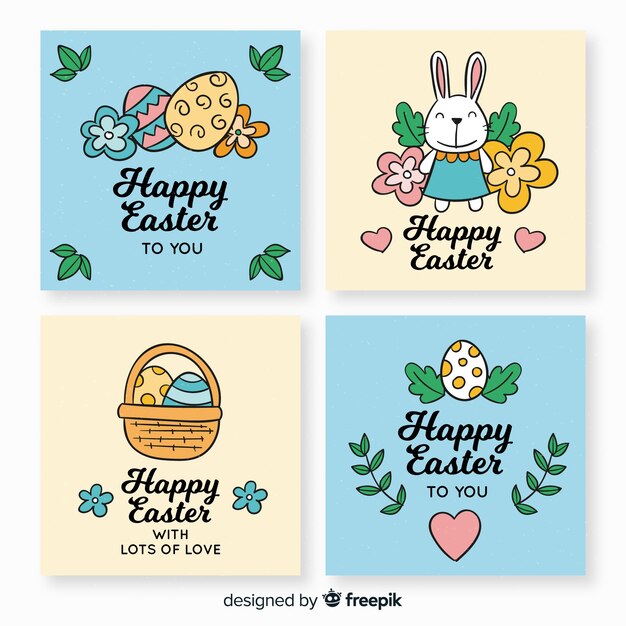 Hand drawn easter day card collection