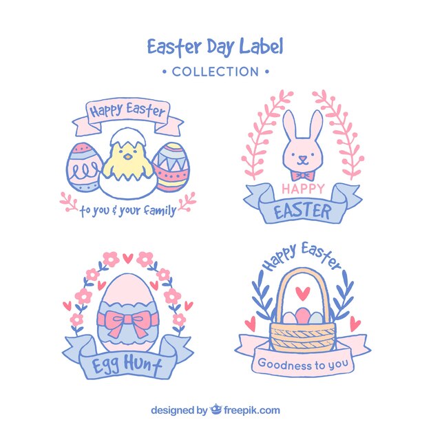 Hand drawn easter day label/badge collection