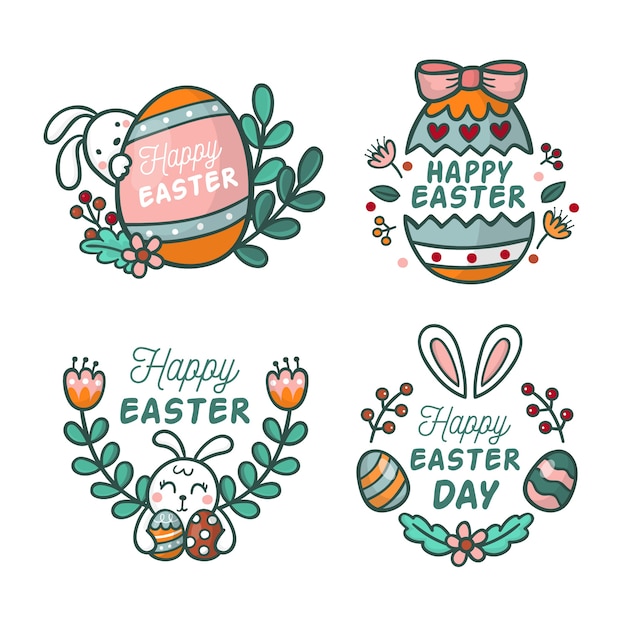 Free Vector hand-drawn easter day label collection concept