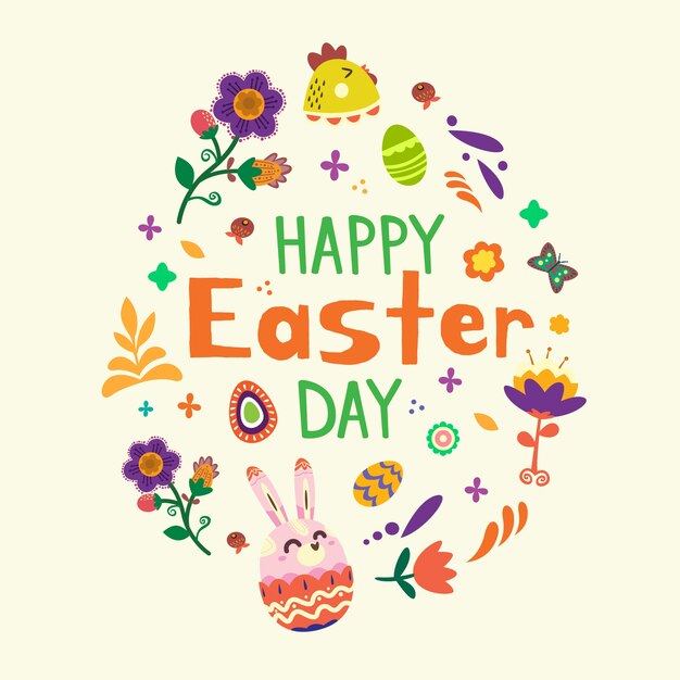 Hand drawn easter day lettering with elements