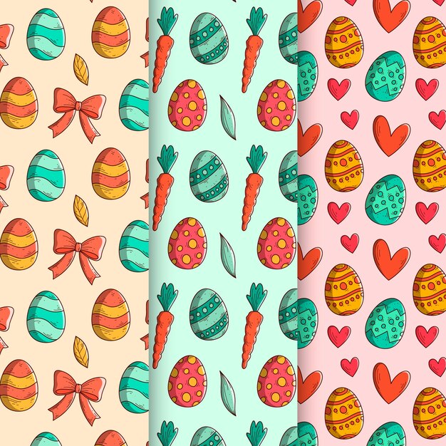 Hand-drawn easter day pattern collection concept