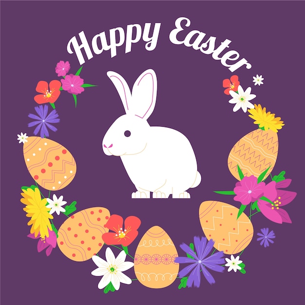 Free Vector hand drawn easter design with bunny