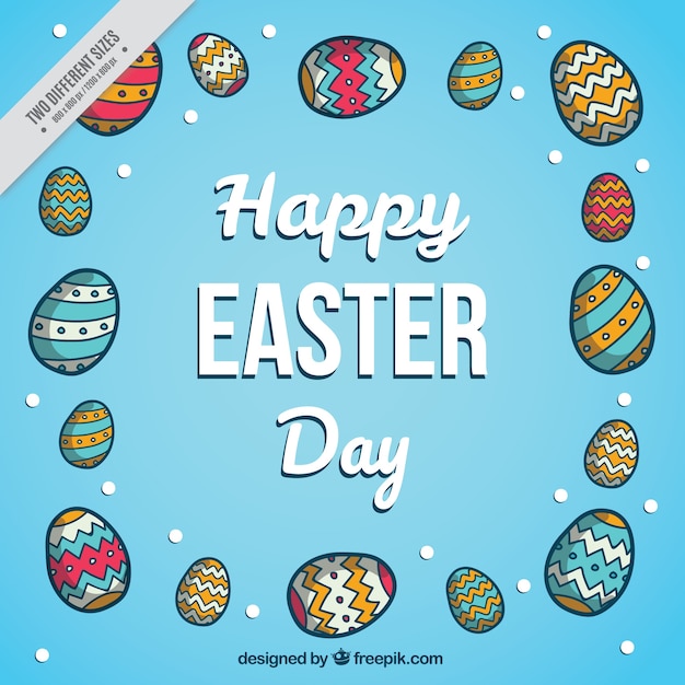 Hand drawn easter eggs decorative background