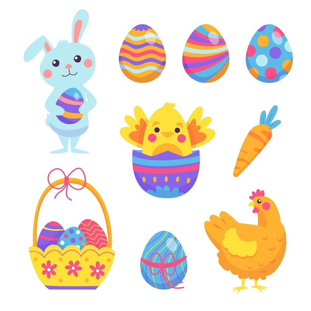 Hand-drawn easter element collection