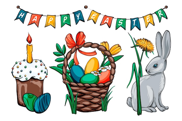 Free Vector hand drawn easter element collection