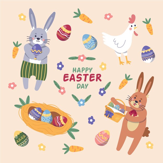 Hand drawn easter element collection