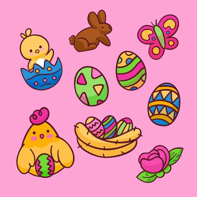 Hand drawn easter element collection