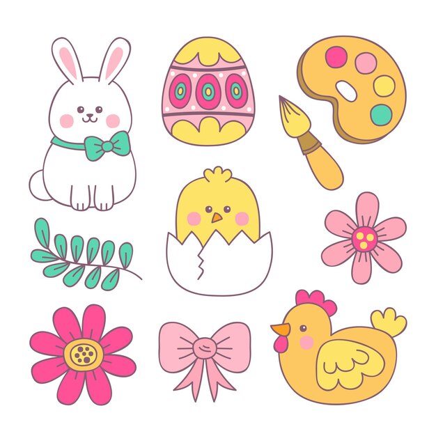 Hand drawn easter element collection