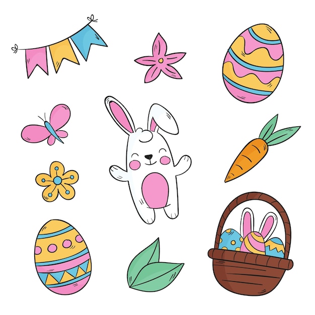 Hand drawn easter element collection