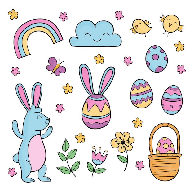 Hand drawn easter element collection