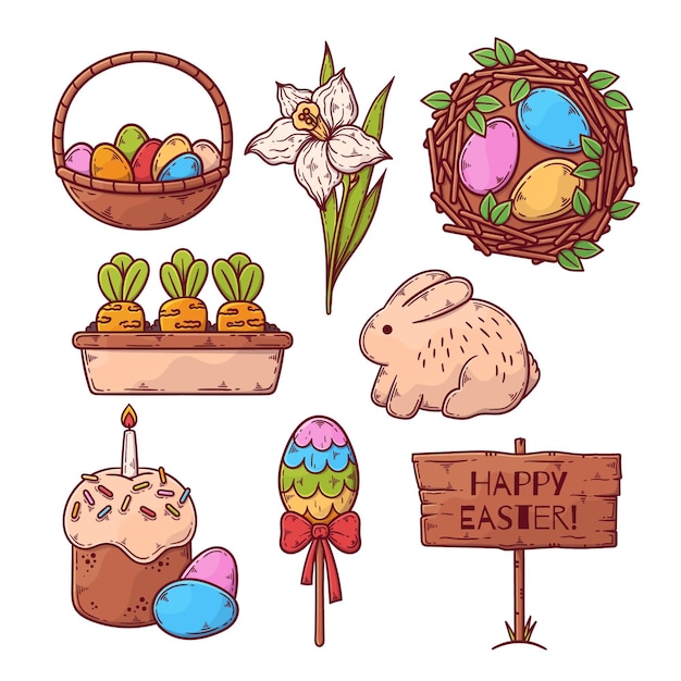 Free Vector hand drawn easter element collection