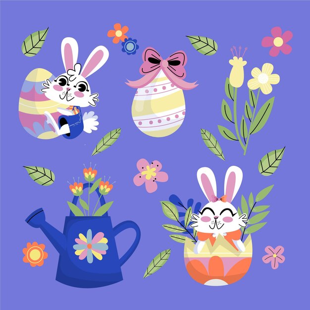 Hand drawn easter element collection