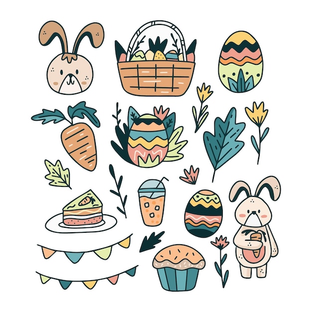 Hand drawn easter element collection