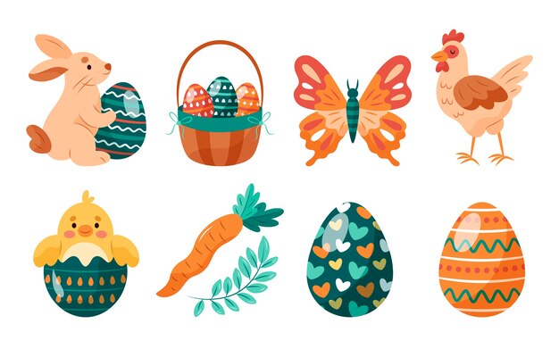 Hand drawn easter element collection