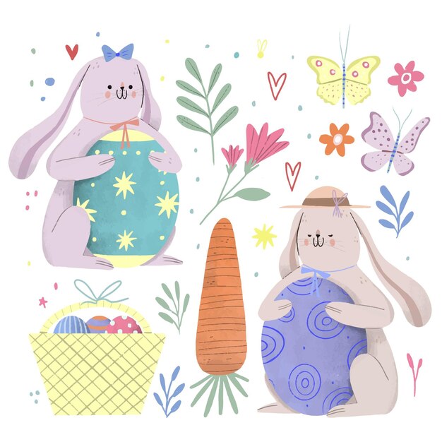 Hand drawn easter element collection