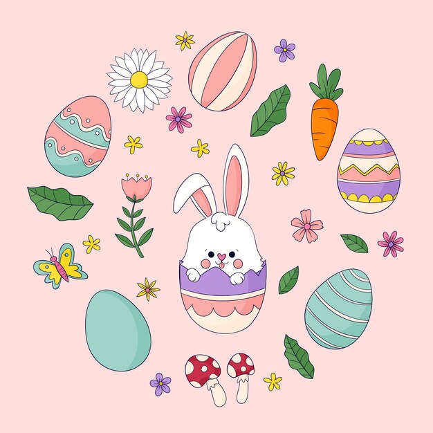 Hand drawn easter elements collection