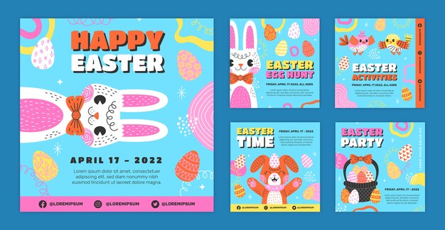 Hand drawn easter instagram posts collection