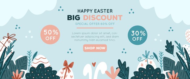 Hand drawn easter sale horizontal banner