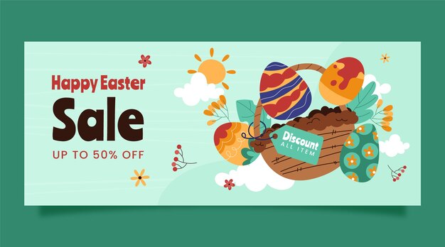 Hand drawn easter sale horizontal banner