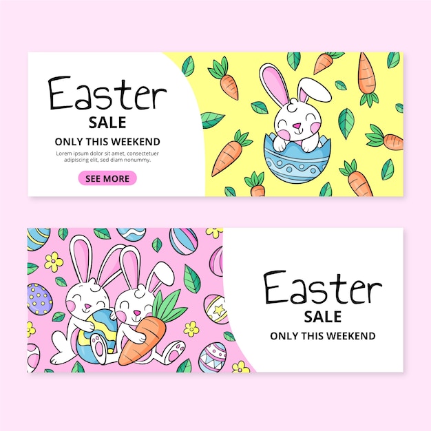 Hand drawn easter sale horizontal banners set